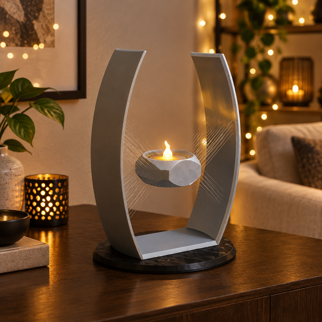 Suspended tealight holder creating a warm evening accent
