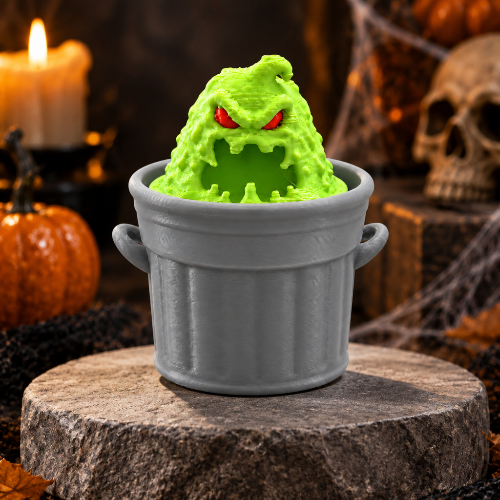 Trash Slime Monster Clicker on stone plinth