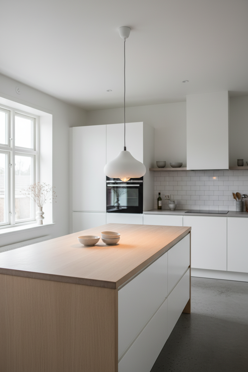 Soft Revolve Glow Lampshade pendant in white kitchen