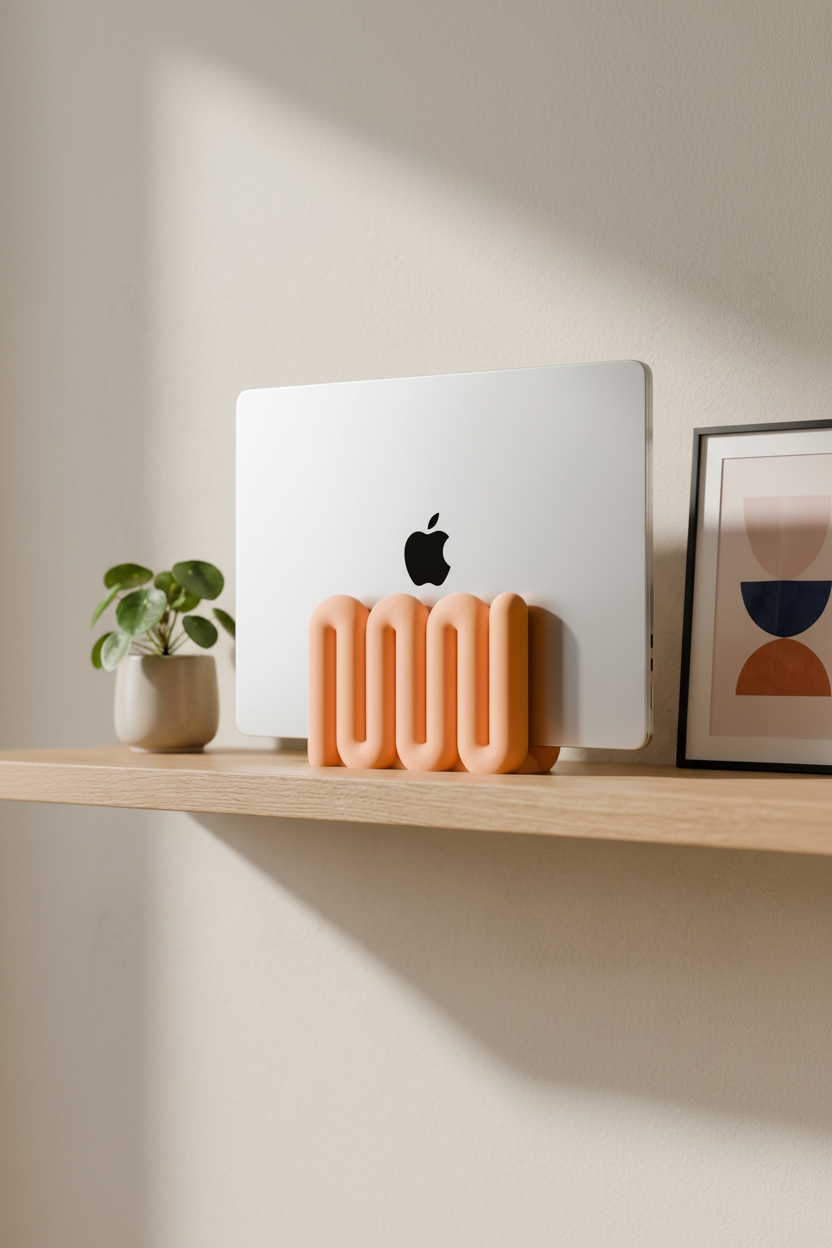 Terracotta wibble stand on shelf with plant and art - lifestyle