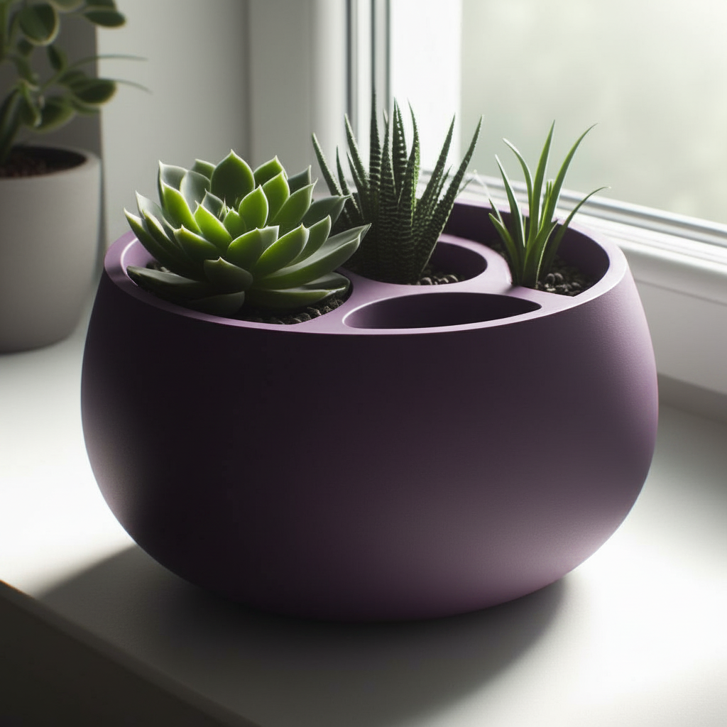 Round Dual-Chamber Self-Watering Plant Pot in purple — windowsill lifestyle