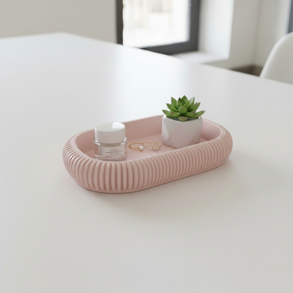 Modern Japandi Tray - Pink colourway on white desk
