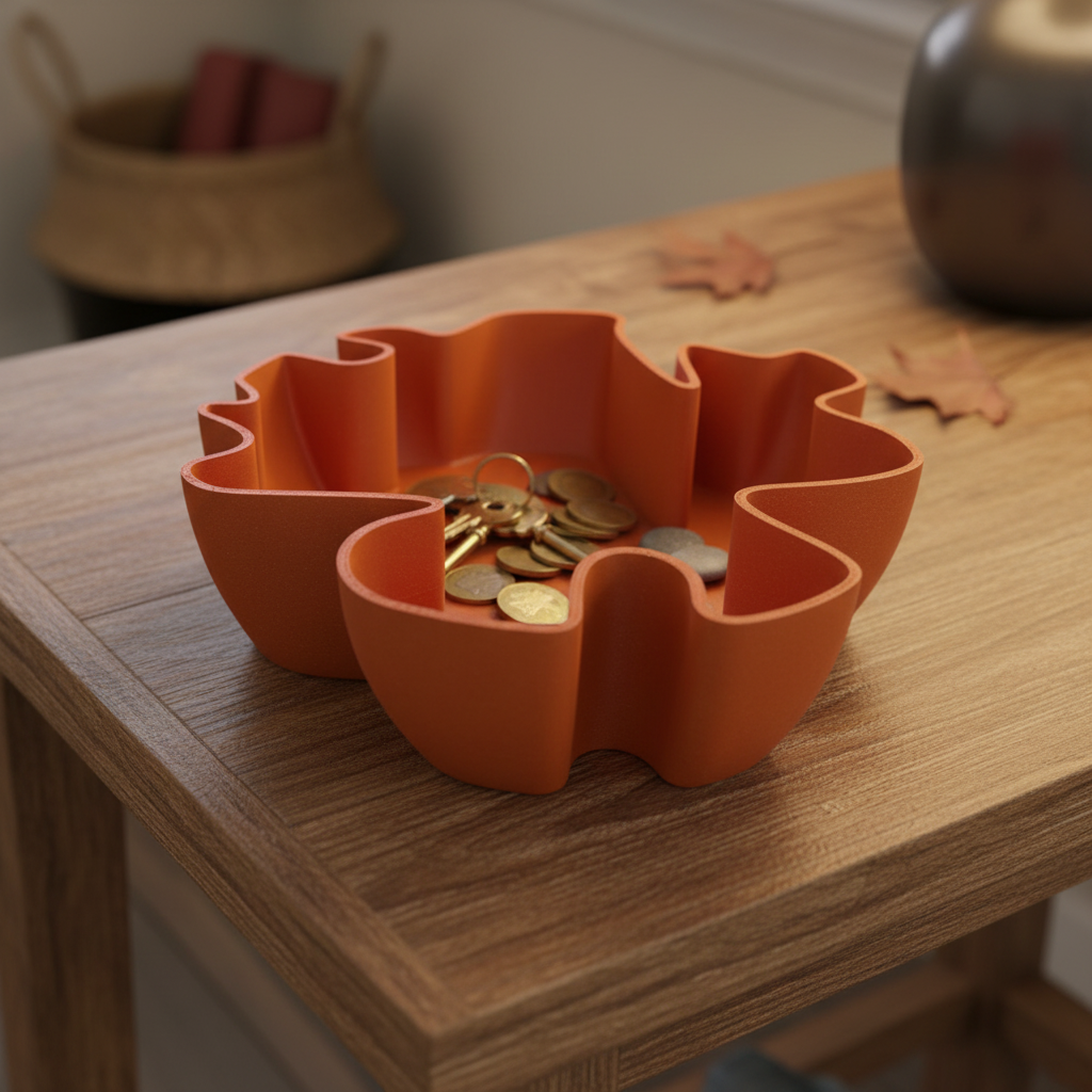 Organic Flow Catchall Bowl - Orange colourway on entranceway table