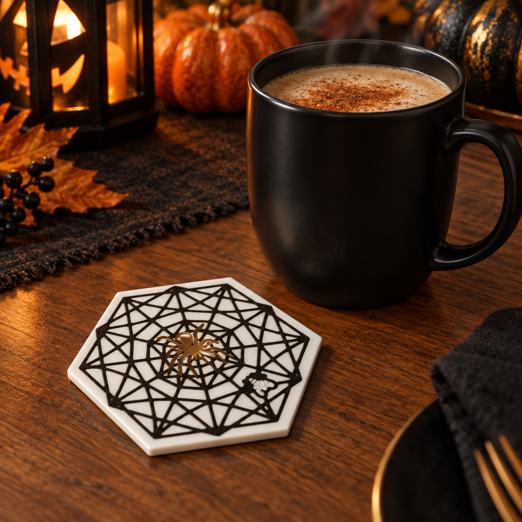 Spider Web Coaster at Halloween dining table