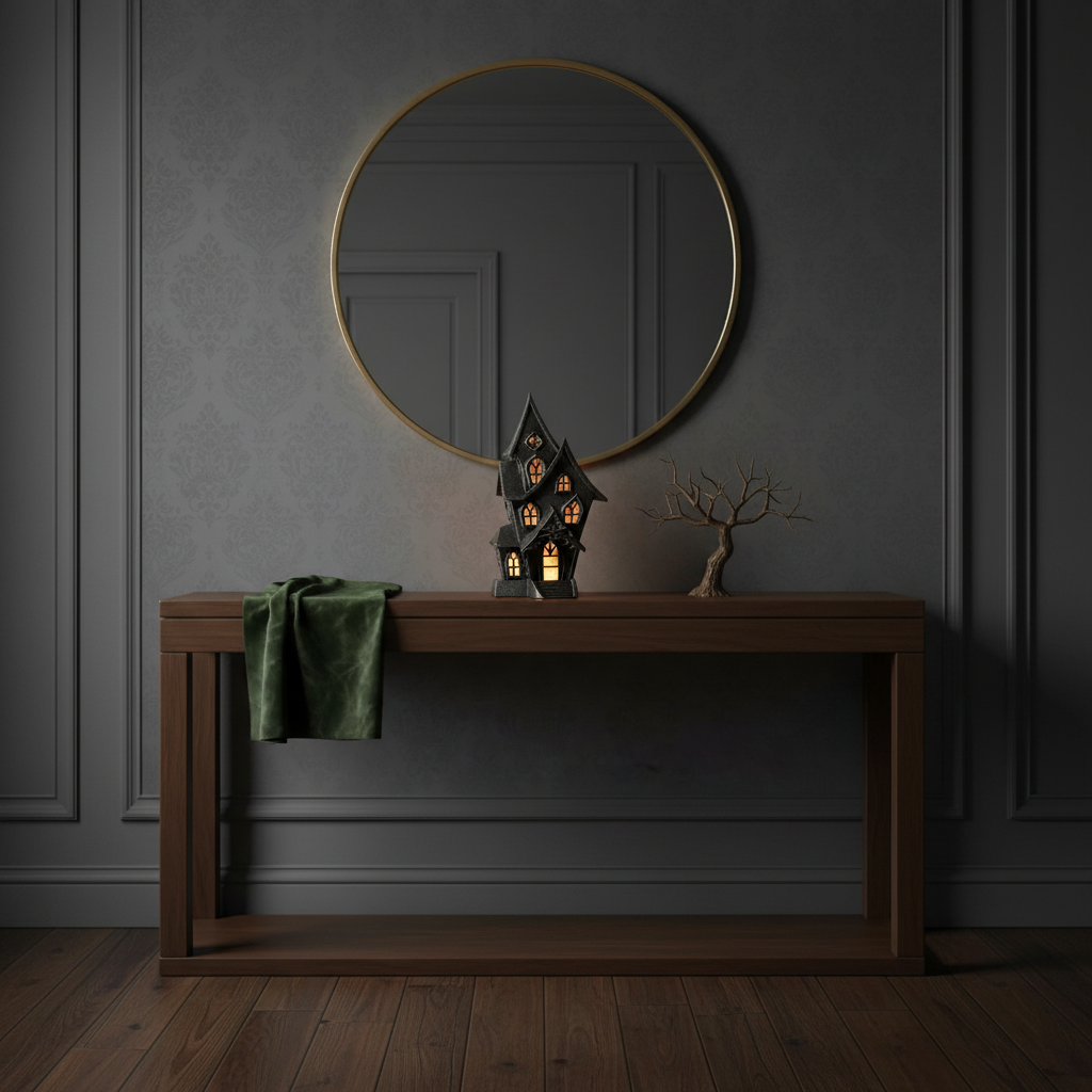 Haunted house tealight holder on a hallway console