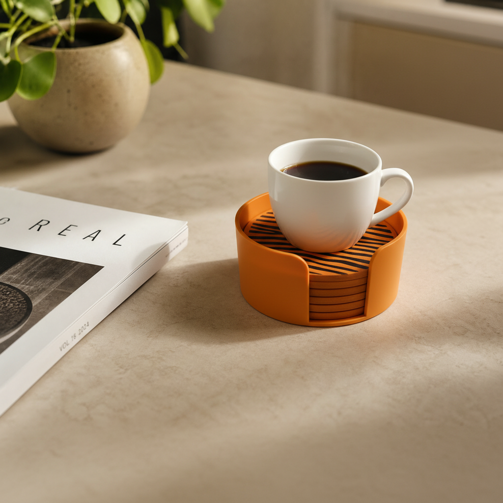 Zebra Texture Coaster Set - Orange colourway lifestyle 2