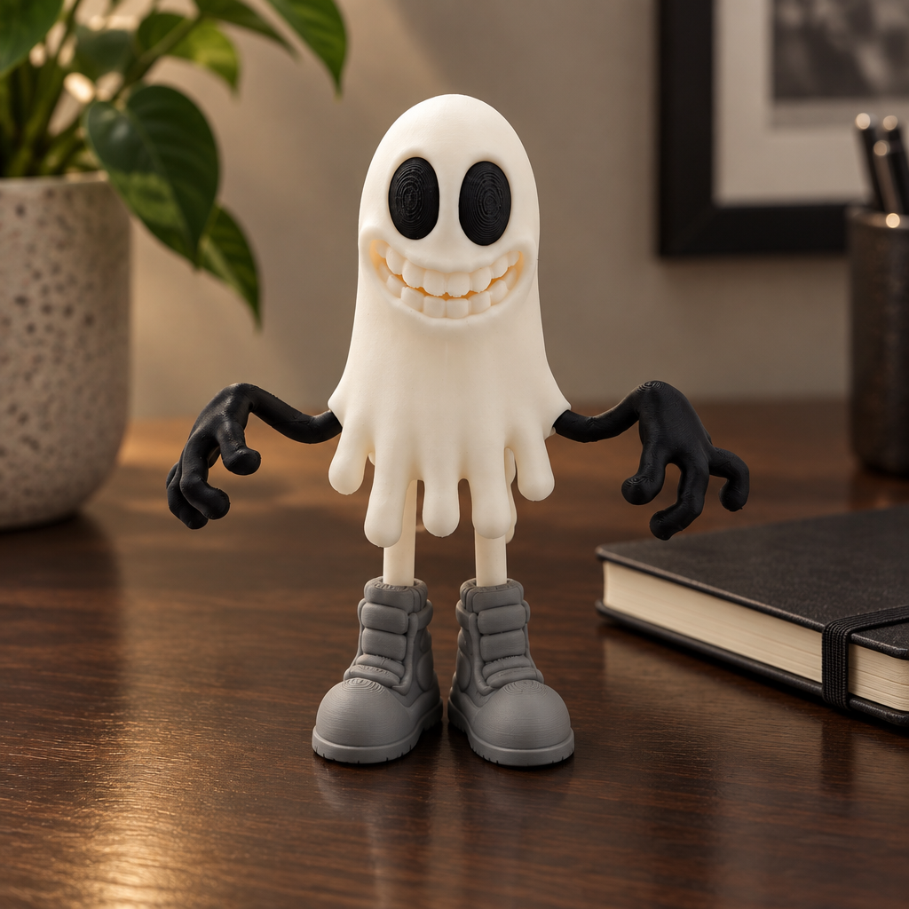 Retro Ghost Figure on wooden desk