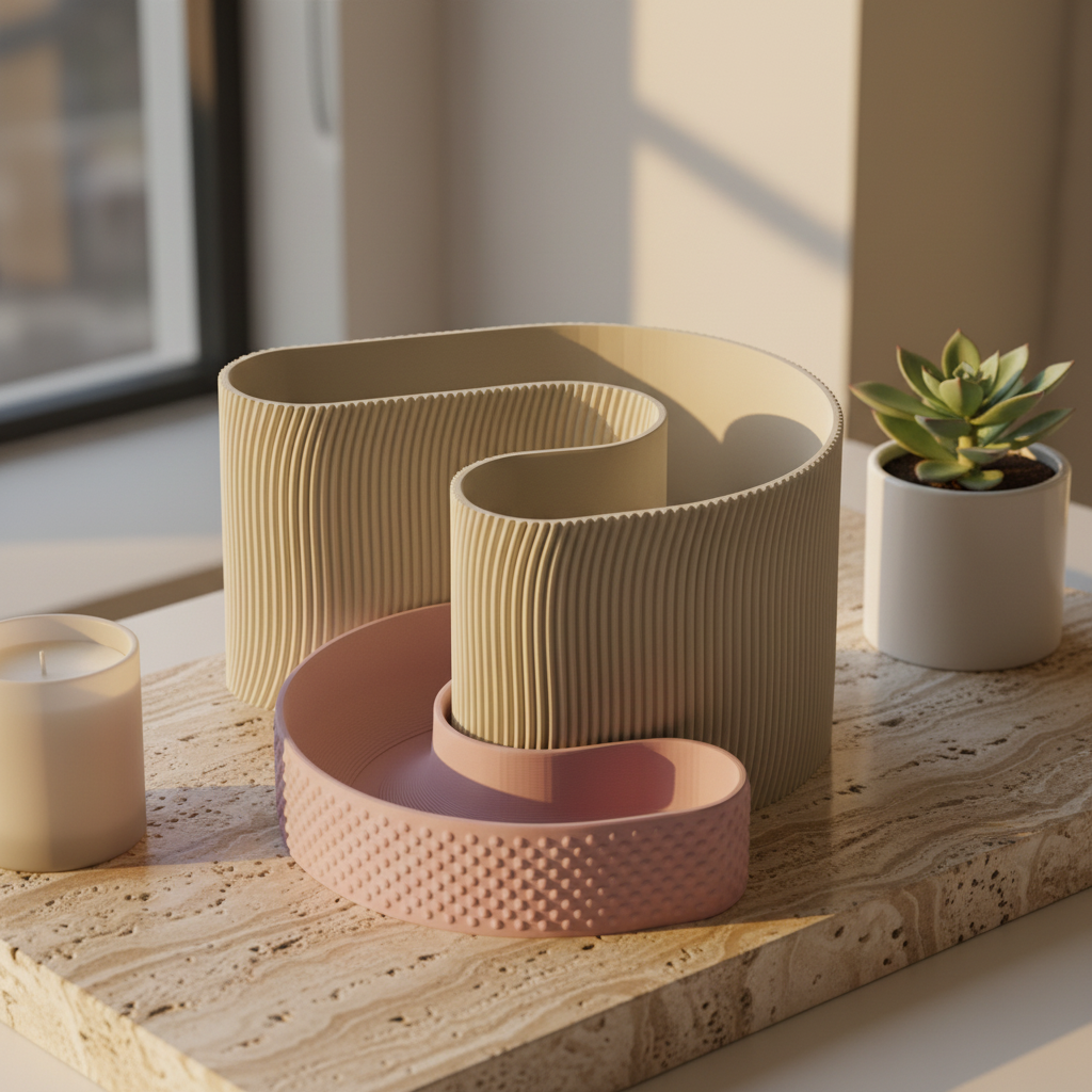 Modern Minimalist Interlocking Desktop Organizer - dusty pink travertine golden hour