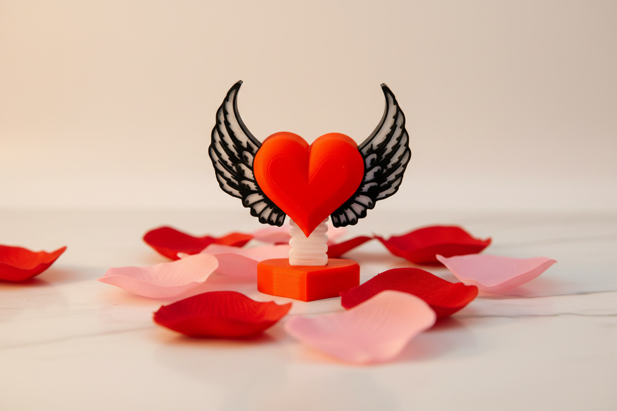 Valentine's Day Springie on white marble with rose petals and romantic lighting