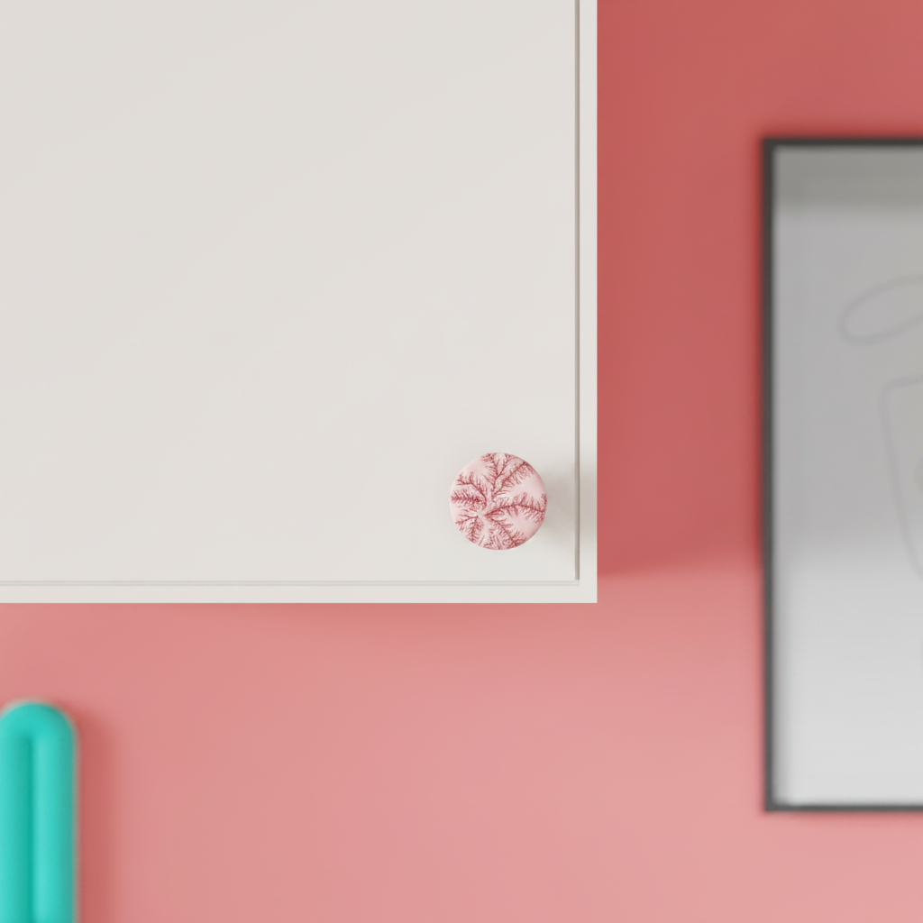 Reaction Diffusion Coral Cabinet Knob on white bathroom vanity