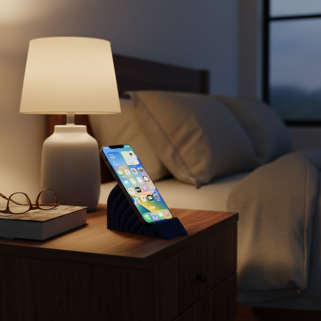 Anemone Inspired Bobbly Phone Stand - navy blue bedside evening