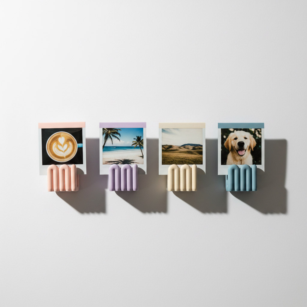 Multi-colour wibble photo holders flat lay - lifestyle