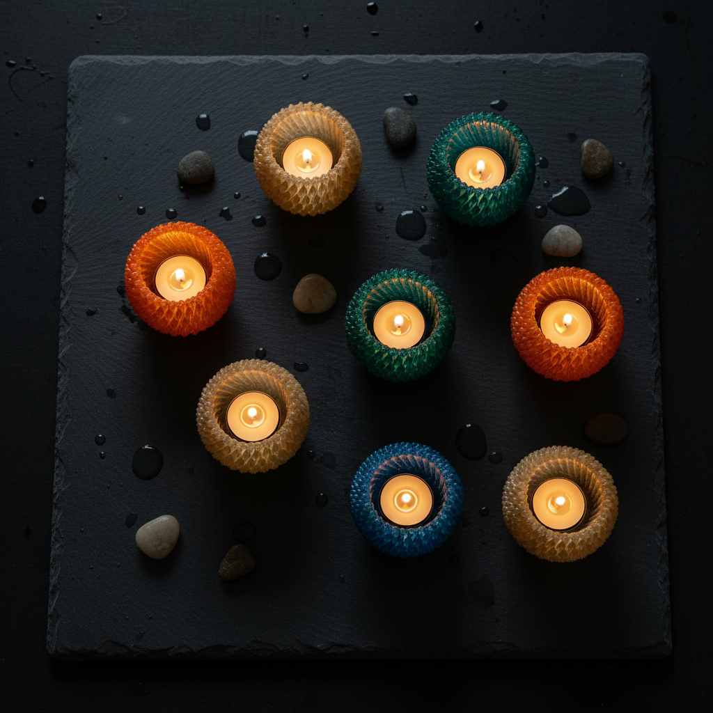 Multi-colour sea anemone holders flat lay all lit - lifestyle