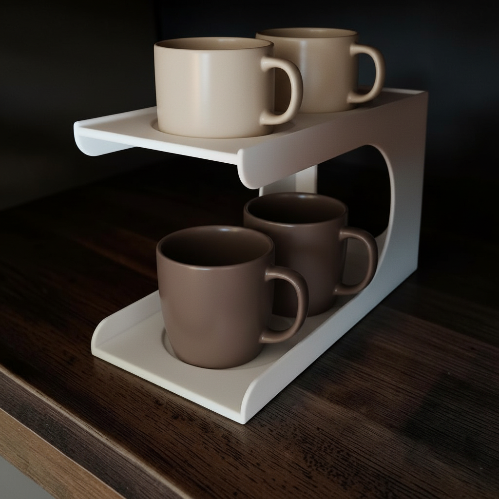 Cupstack moody hero shot on dark walnut worktop