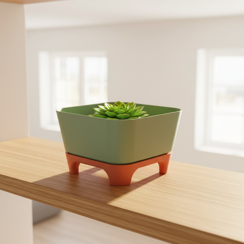 Two-Part Raised Planter sage green and terracotta on shelf