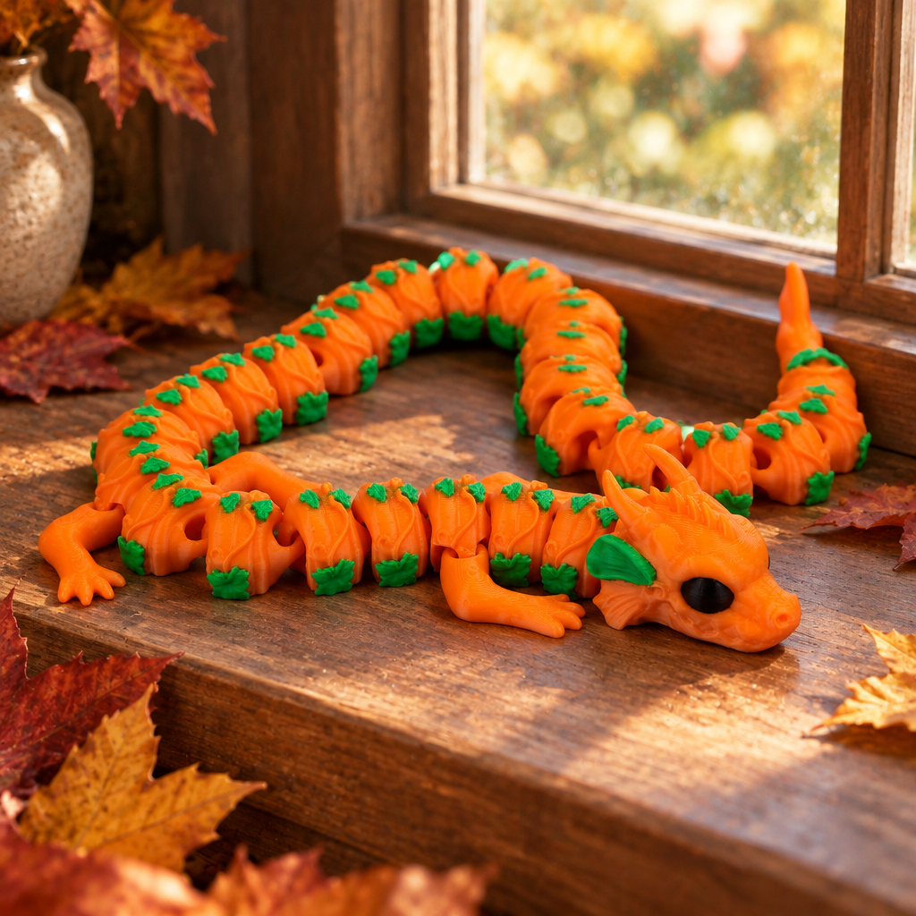 Pumpkin Dragon on cottage windowsill
