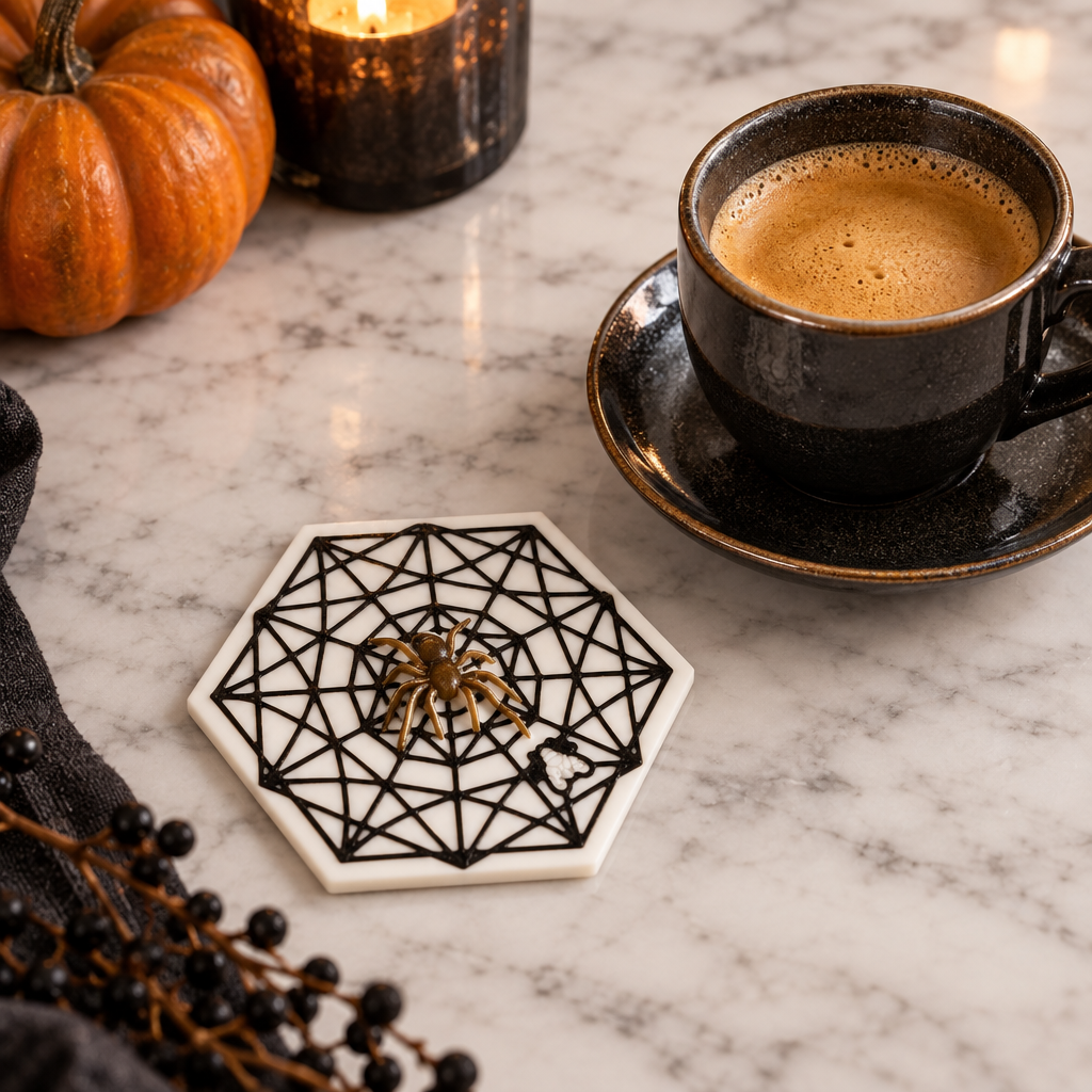 Spider Web Coaster on marble kitchen counter