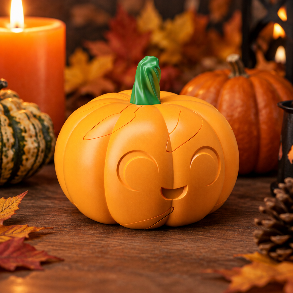 Pumpkin fidget puzzle styled as a playful Halloween table accent