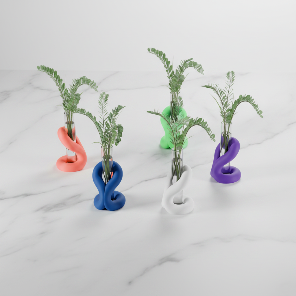 Multi-colour propagation stands flat lay on white marble - lifestyle