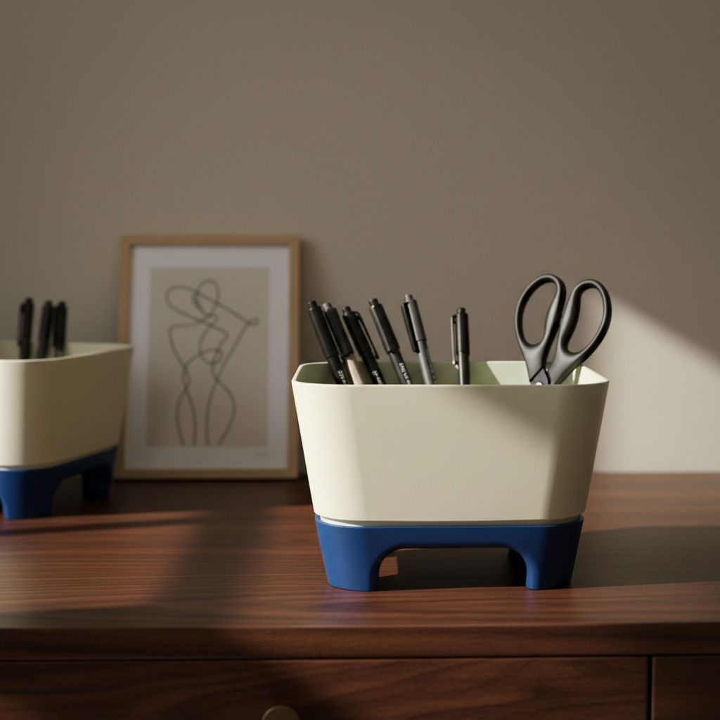 Two-Part Raised Planter white and blue as desk organiser