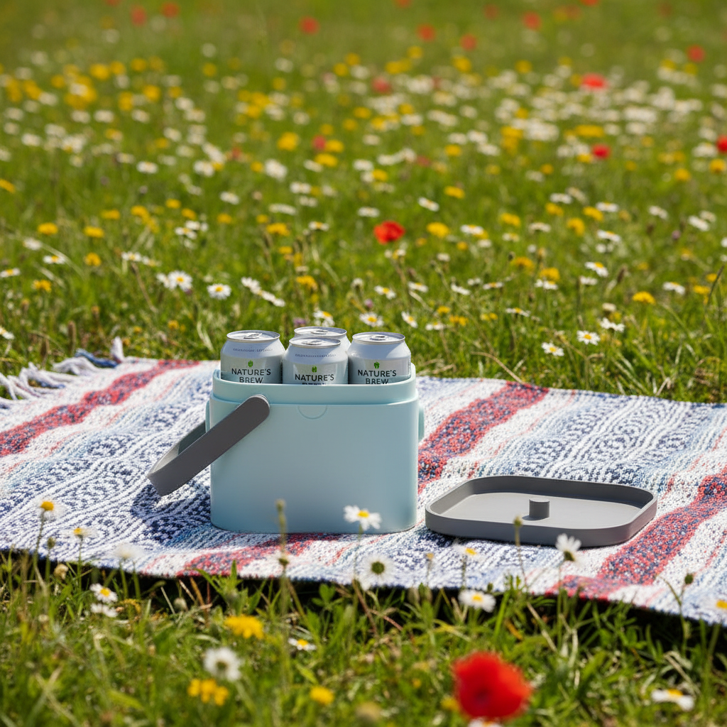 Freezable Four-Can Cooler Box - Green colourway lifestyle 2