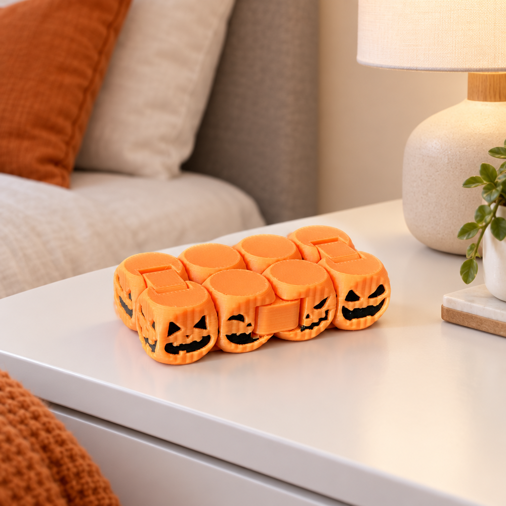Orange pumpkin fidget chain on a contemporary bedside table
