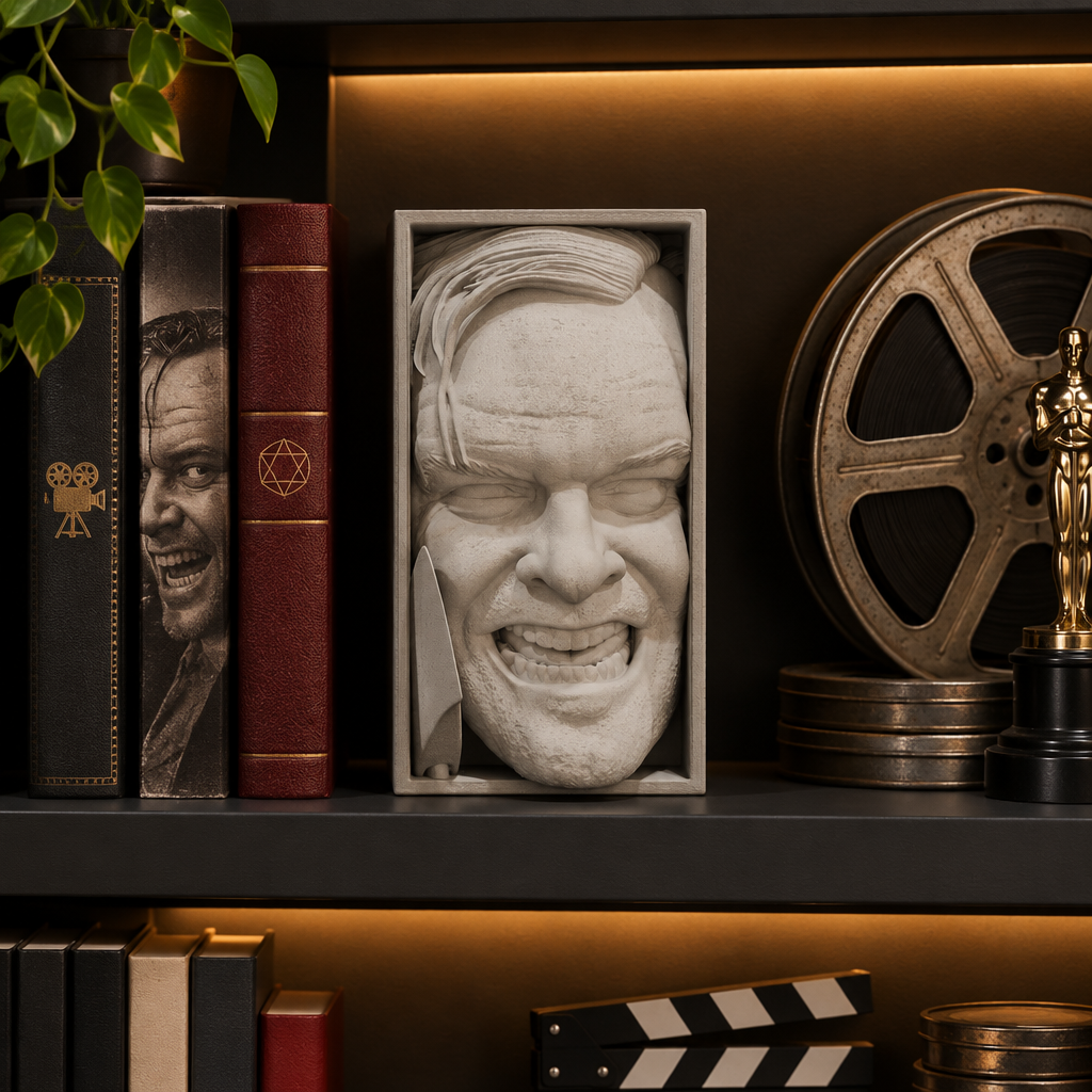 Paint-ready The Shining book nook in a minimalist home cinema bookcase