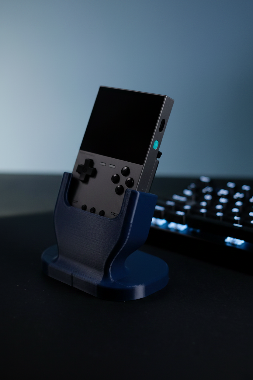 Trim UI Smart Retro Console Stand on dark gaming desk
