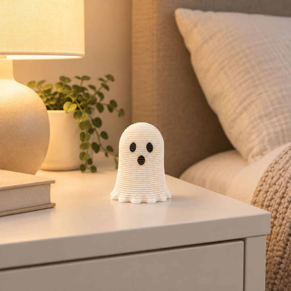 White Ghost Spring displayed on a contemporary bedside table