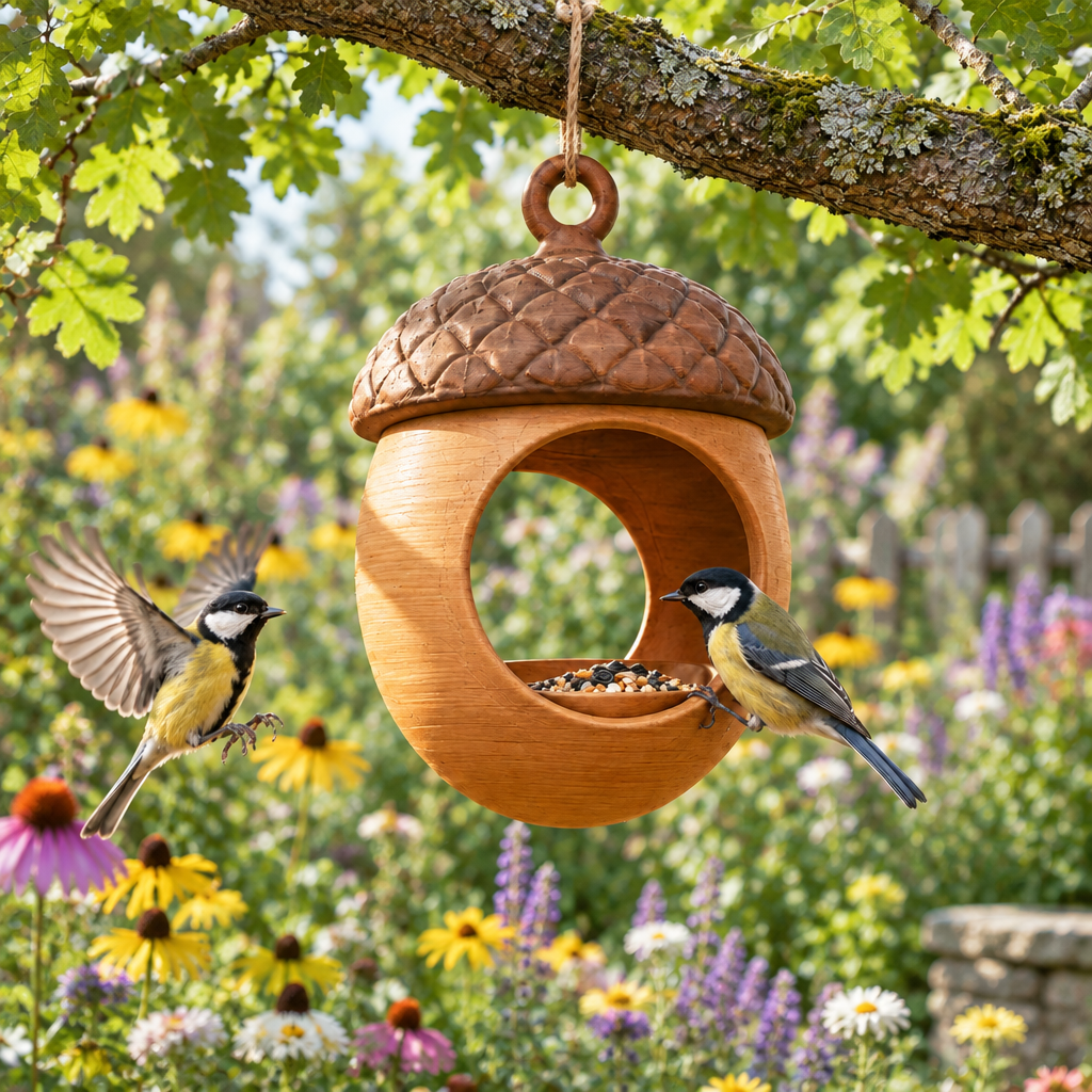 Acorn feeder among wildflowers