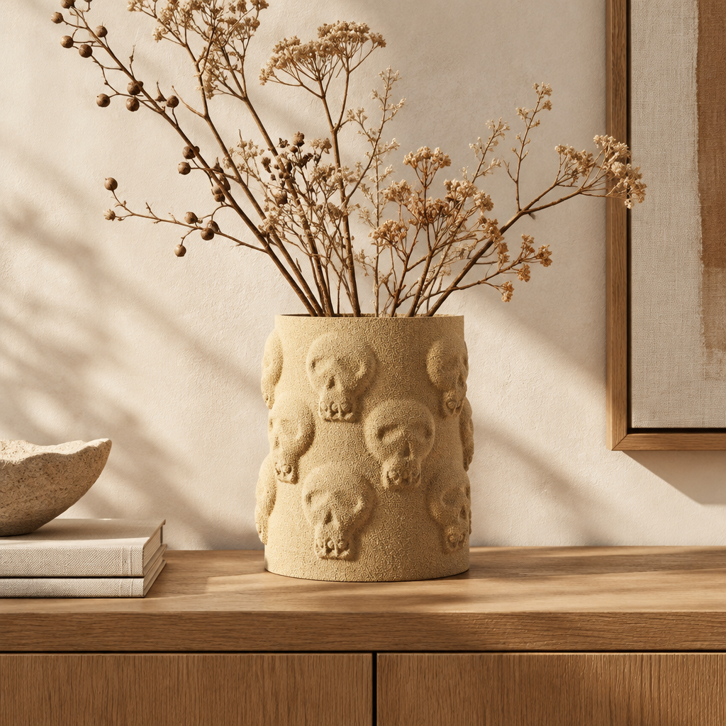 Skull Vase on minimalist oak console
