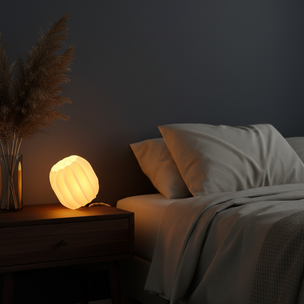 Sleek Ribbed E27 Lamp on its side as bedside accent lamp
