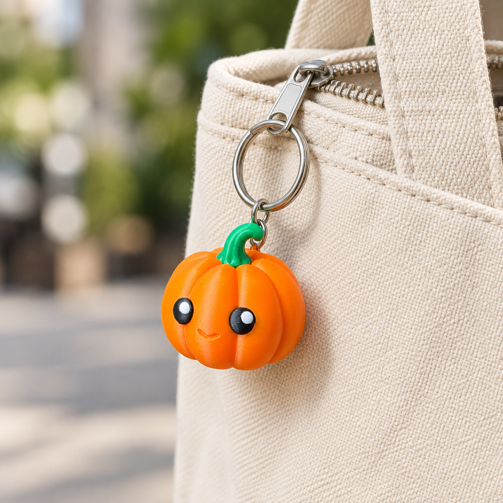 Pumpkin keychain clicker on tote bag