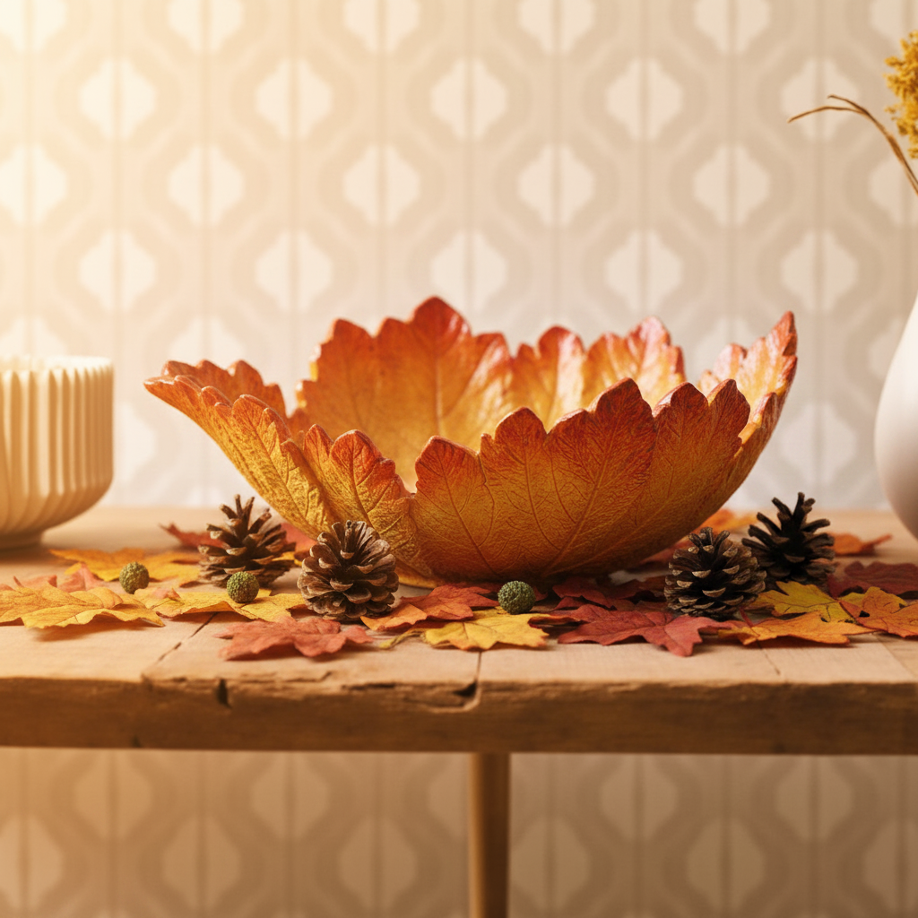 Curled Leaf Decorative Bowl - Orange colourway lifestyle