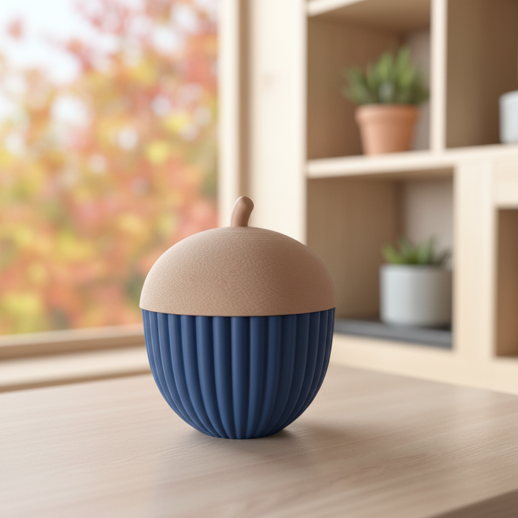 Ribbed Acorn Container - Blue colourway on windowsill
