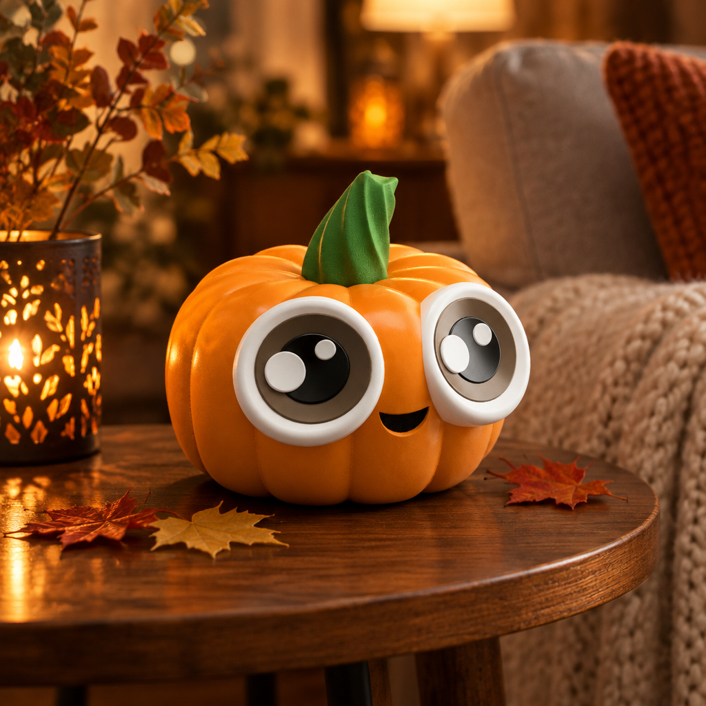 Cute Li'l Pumpkin styled as a Halloween side-table accent