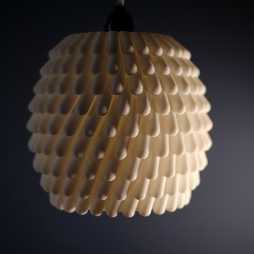 Close up detail of sea anemone lampshade teardrop texture glowing from within on dark background lifestyle