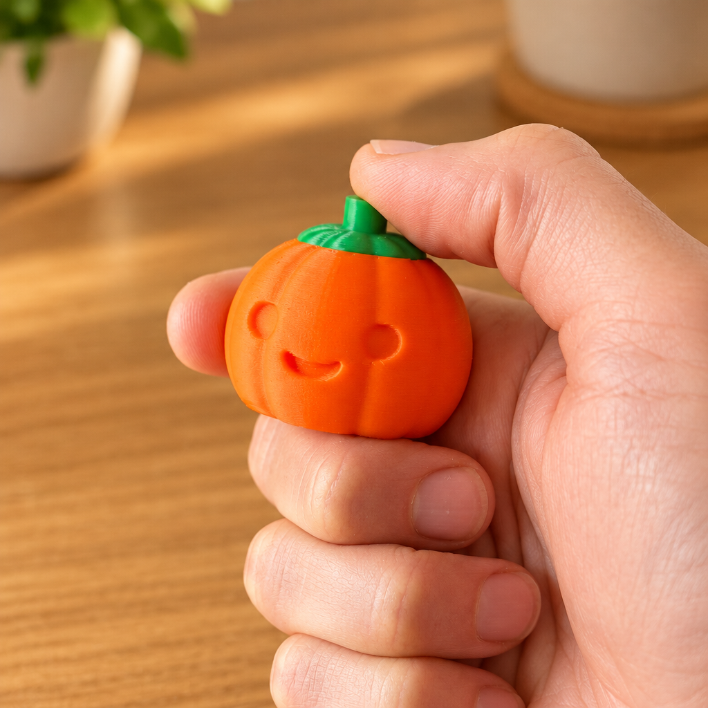 Pumpkin clicker being pressed by hand.