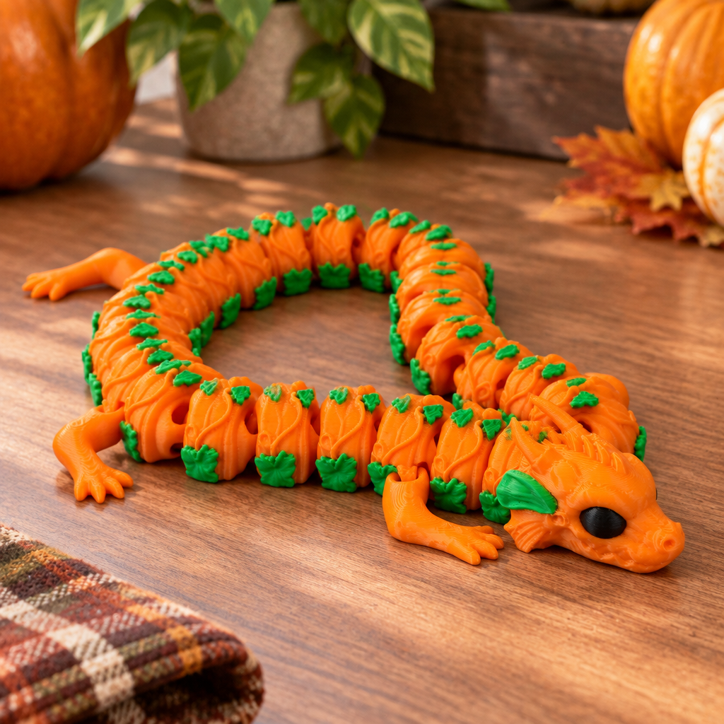 Close-up Pumpkin Dragon segments and green accents