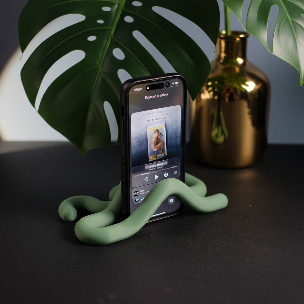 Wibbly Phone Stand moody monstera close up