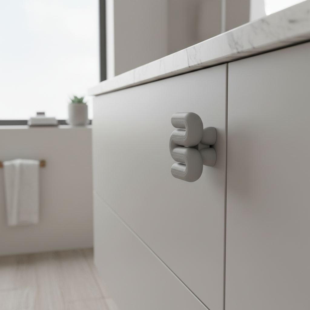 Grey wibble handle on bathroom vanity - lifestyle