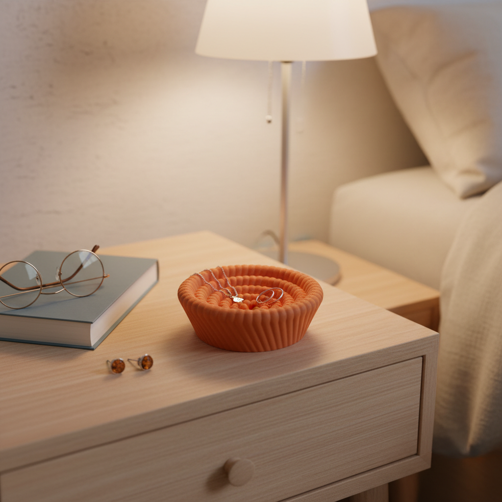 Organic Bobble Spiral Catch-All Bowl - terracotta bedside with jewellery
