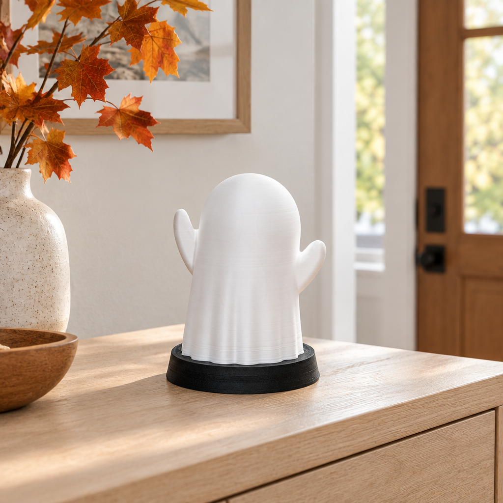 Smooth featureless white Ghost Lamp switched off on a modern entry console