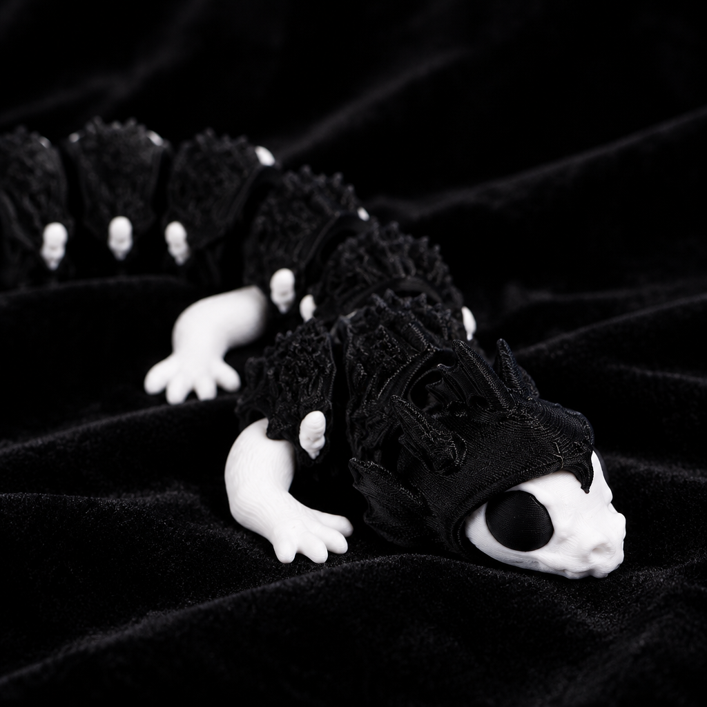 Close-up of Reaper Dragon skull head on velvet