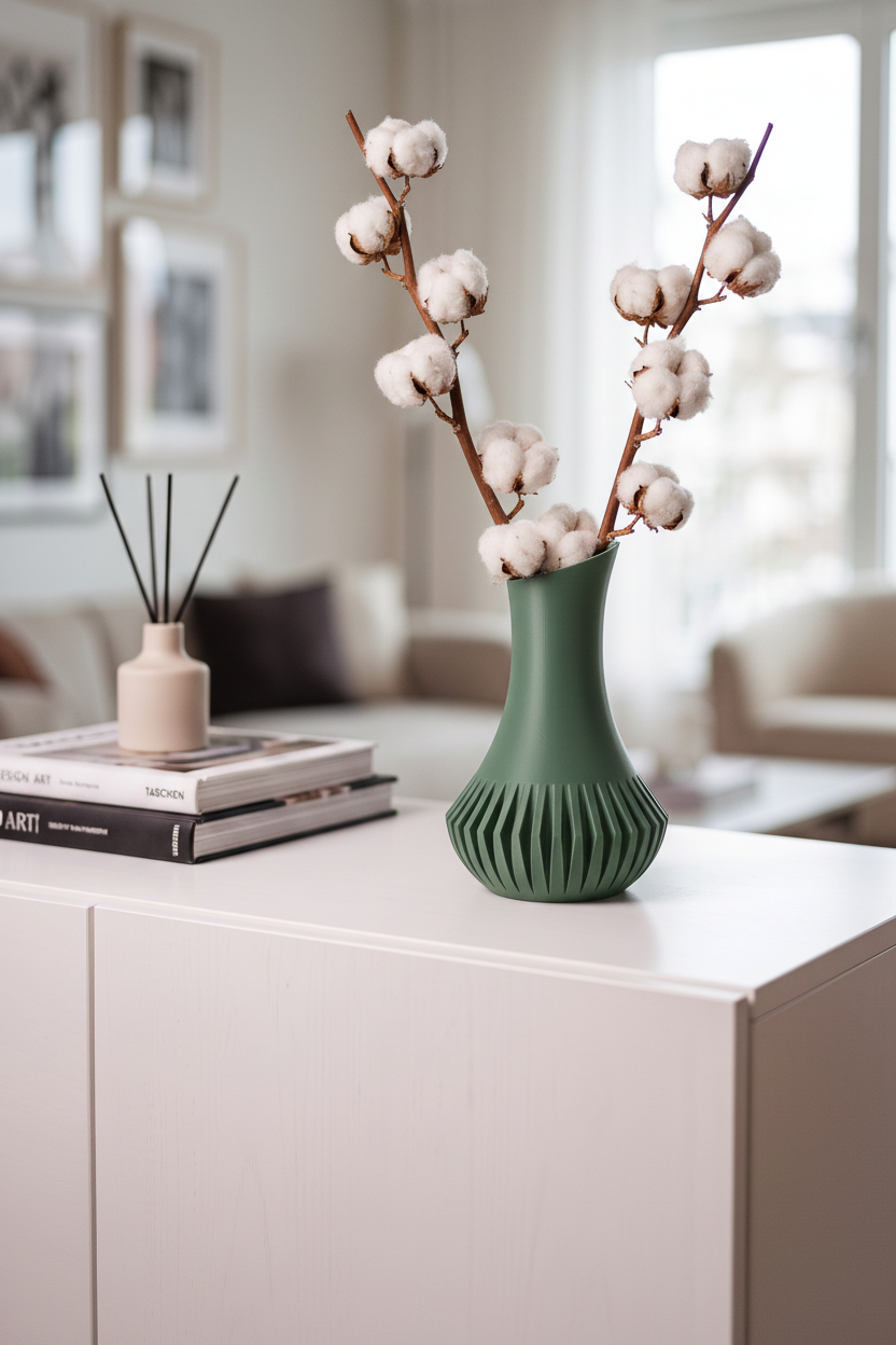 Veluna vase in sage green on nightstand