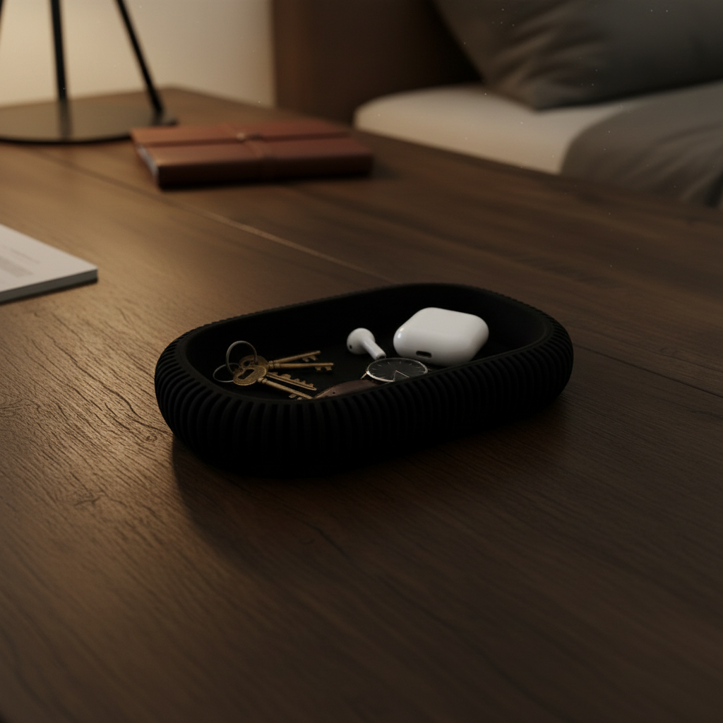 Modern Japandi Tray - Black colourway on bedside table