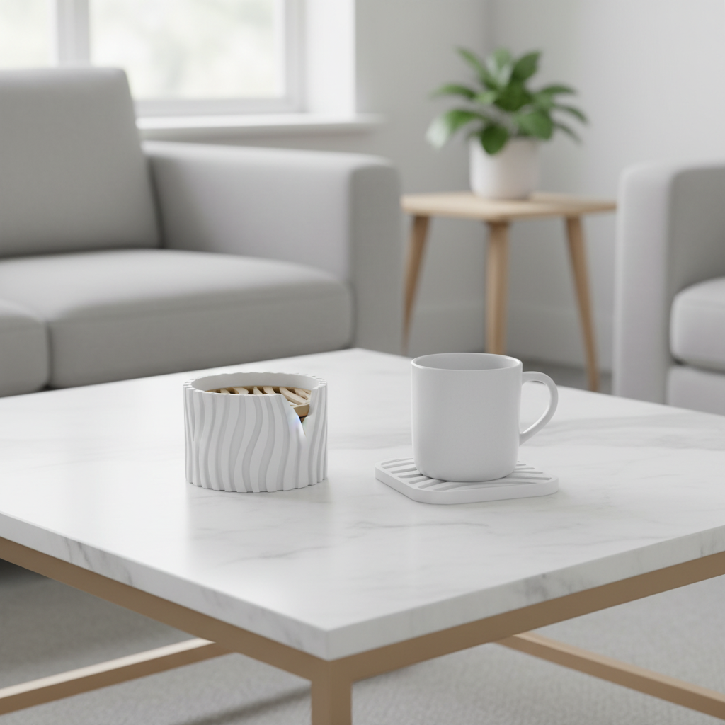 Zebra Texture Coaster Set - White colourway lifestyle 2