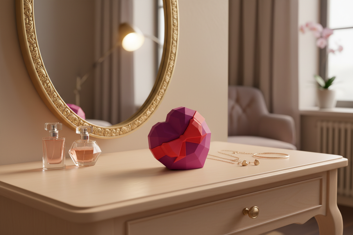 Heart-Shaped Ring Box - dressing table with mirror and jewellery