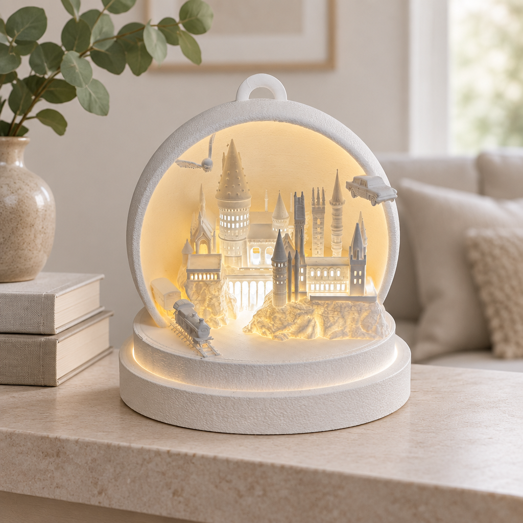 Cathedral Tealight Holder styled on a pale stone shelf beside neutral books