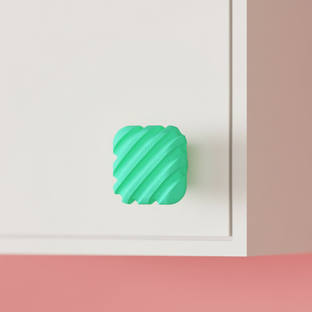 Close-up of ribbed square handle in mint green – shallow depth of field